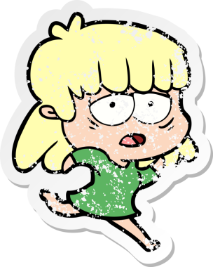 Bir insan tarafından çizilmiş yorgun bir karikatür çıkartması.