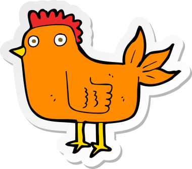 Bir insan tarafından çizilmiş çizgi film tavuğunun çıkartması.