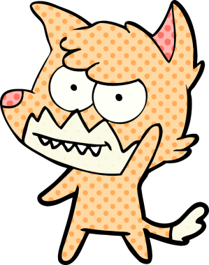 Bir insan tarafından çizilmiş sırıtan tilki çizgi filmi.