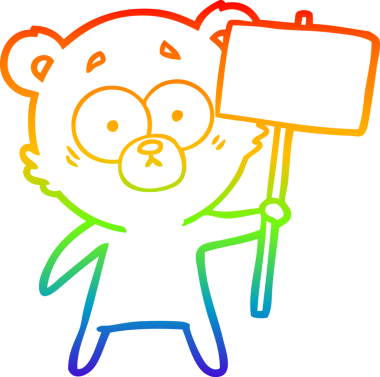 Sinirli bir kutup ayısı karikatürü çizen gökkuşağı gradyanı. Protesto işareti bir insan tarafından çizilmiş.