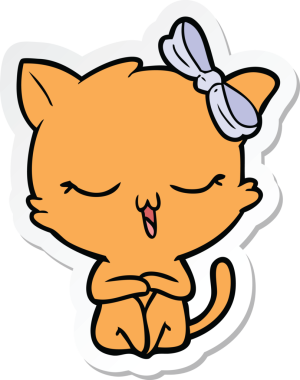 Bir insan tarafından çizilmiş kafasında fiyonk olan çizgi film kedisinin çıkartması.