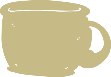 Bir insan tarafından çizilmiş düz renkli çizgi film kahve fincanı.