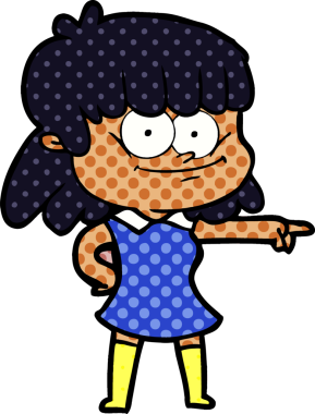 Bir insan tarafından çizilmiş gülümseyen çizgi film kızı.