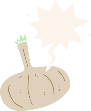 Konuşma baloncuklu karikatür soğanı bir insan tarafından çizilmiş.