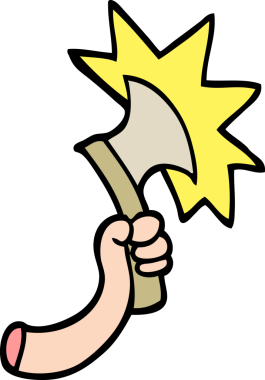 Bir insan tarafından çizilmiş baltayla çizilmiş karikatür tarzı bir kol.