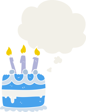 Düşünce baloncuğu insan tarafından çizilmiş bir doğum günü pastası.