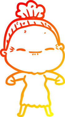 Bir insan tarafından çizilmiş barışçıl, yaşlı bir kadının sıcak çizgi çizimi.