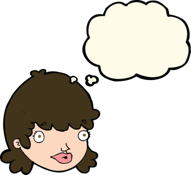 Bir insan tarafından çizilmiş düşünce balonlu çizgi film kızı.