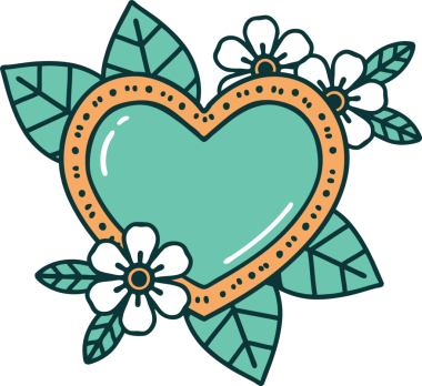 Bir insan tarafından çizilmiş botanik bir kalbin ikonik dövmesi.