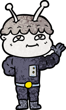 Bir insan tarafından çizilmiş dost canlısı çizgi film uzay adamı.