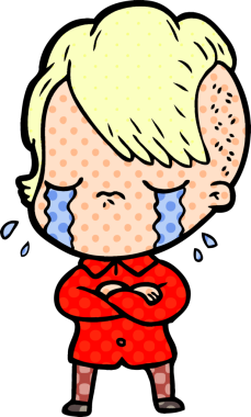 Bir insan tarafından çizilmiş kolları çaprazlanmış ağlayan kız.