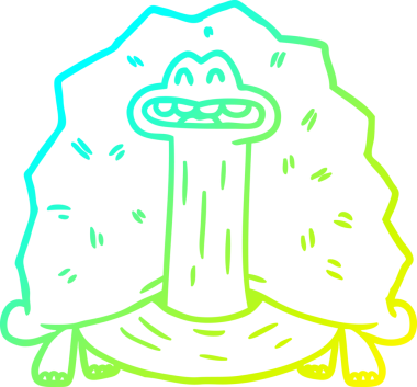 Bir insan tarafından çizilmiş komik bir karikatür kaplumbağasının soğuk eğim çizgisi.