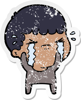 Bir insan tarafından çizilmiş ağlayan bir karikatürcünün sıkıntılı çıkartması.