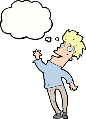 Bir insan tarafından çizilmiş düşünce balonlu mutlu adam çizgi filmi.