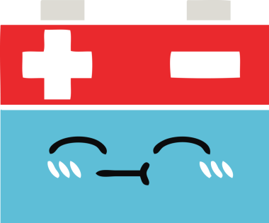 Bir insan tarafından çizilen araba aküsünün düz renkli retro karikatürü