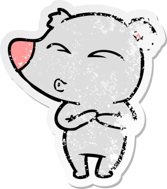 Bir insan tarafından çizilmiş ıslık çalan bir ayının sıkıntılı çıkartması.