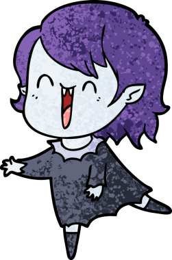 Bir insan tarafından çizilmiş mutlu vampir kız çizgi filmi.