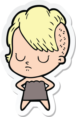 Bir insan tarafından çizilmiş bir karikatür kadının çıkartması.