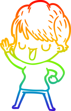 Gökkuşağı gradyan çizgi çizimi bir insan tarafından çizilmiş bir karikatür kadın