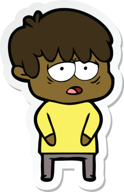 Bir insan tarafından çizilmiş bitkin bir çocuk çizgi filminin çıkartması.