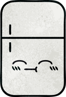 Bir insan tarafından çizilmiş buzdolabının retro grunge desenli karikatürü.