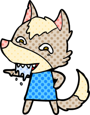 Bir insan tarafından çizilmiş aç kurt çizgi filmi.