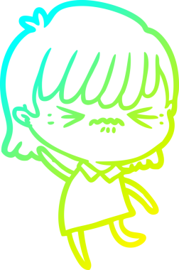 Bir insan tarafından çizilmiş, soğuk bir çizgi film kızı çizimi.