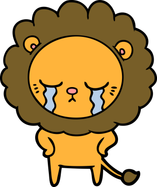 Bir insan tarafından çizilmiş ağlayan çizgi film aslanı.