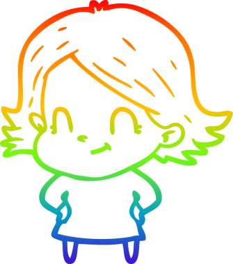 Gökkuşağı gradyan çizimi. Bir insan tarafından çizilmiş karikatür dostu bir kız.