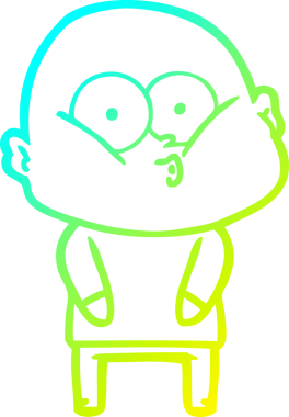 Bir insan tarafından çizilmiş, kel bir adamın soğuk çizgi çizimi.