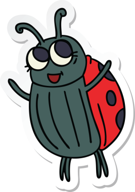 Bir insan tarafından çizilmiş tuhaf bir uğur böceğinin çıkartması.