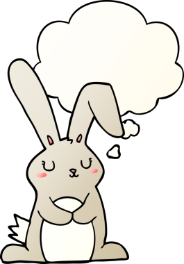 Düşünce baloncuklu çizgi film tavşanı bir insan tarafından çizilmiş.