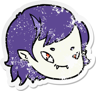 Bir insan tarafından çizilmiş vampir kız suratlı karikatür çıkartması.