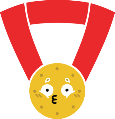 Bir insan tarafından çizilmiş altın madalyanın düz renkli retro karikatürü