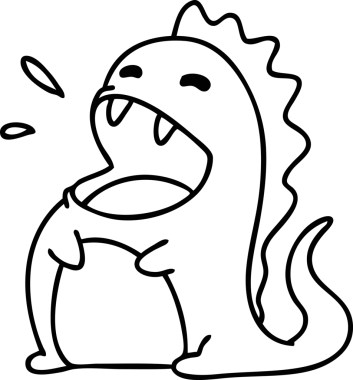 Bir insan tarafından çizilmiş mutlu bir dinozor çizgisi.