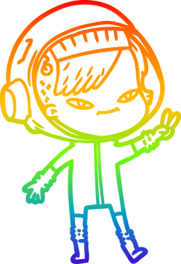 Gökkuşağı gradyan çizgi çizimi bir insan tarafından çizilmiş astronot bir kadın.