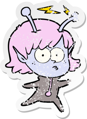 Bir insan tarafından çizilmiş uzaylı bir kızın sıkıntılı çıkartması.