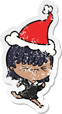 Bir insan tarafından çizilmiş Noel Baba şapkası takan bir kızın sıkıntılı el yazısı.