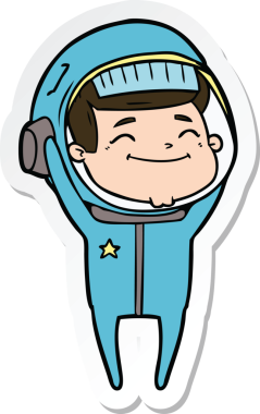 Bir insan tarafından çizilmiş mutlu bir astronotun çıkartması.