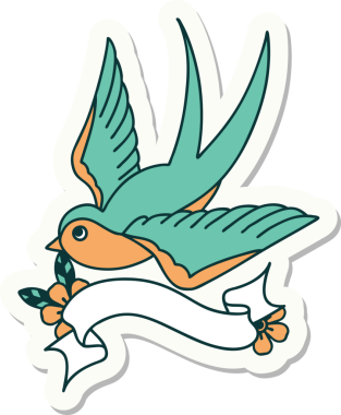 Bir insan tarafından çizilmiş bir kırlangıç sancağına sahip dövme stili.