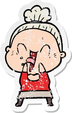 Bir insan tarafından çizilmiş mutlu, yaşlı bir kadının sıkıntılı çıkartması.