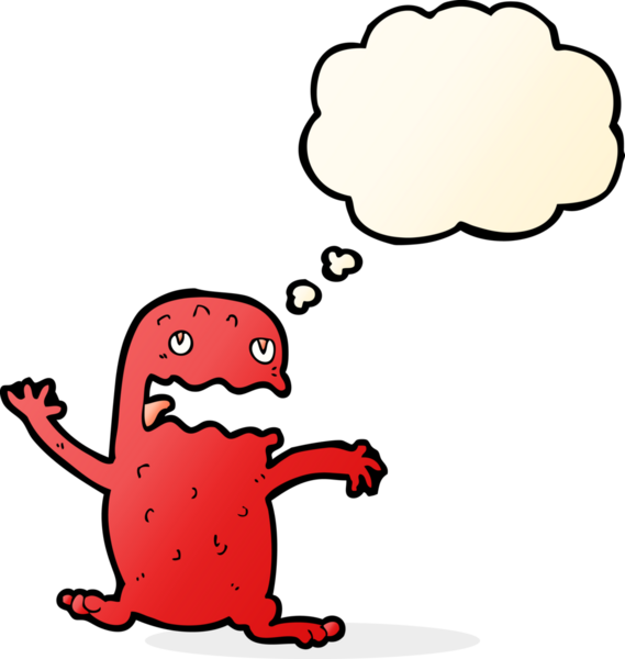 Bir insan tarafından çizilmiş düşünce baloncuklu komik kurbağa.