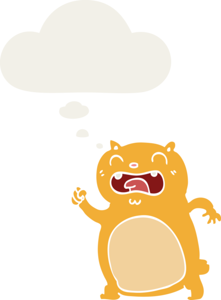 Düşünce baloncuğu olan çizgi film kedisi insan tarafından çizilmiş.