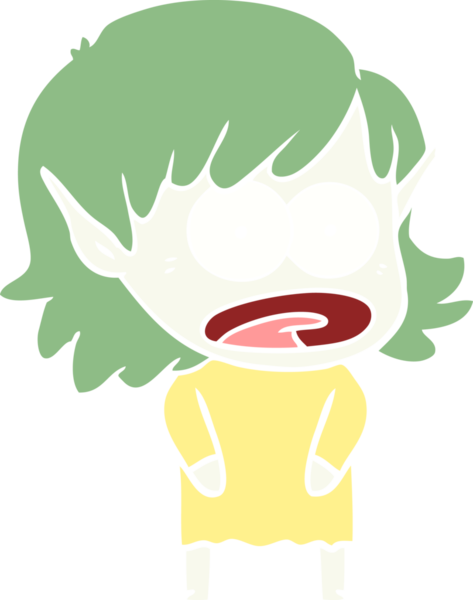 Düz renkli çizgi film bir insan tarafından çizilmiş elf kızı şok etti.