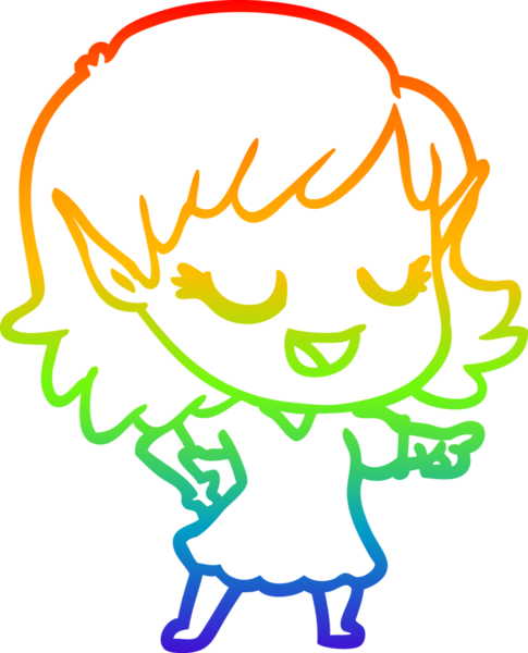 Gökkuşağı gradyan çizgisi mutlu çizgi film kızı bir insan tarafından çizilmiş.