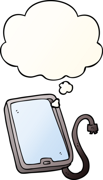 bir insan tarafından çizilmiş, düşünce baloncuklu karikatür bilgisayar tableti