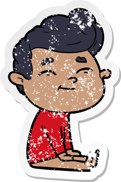 Bir insan tarafından çizilmiş mutlu bir çizgi film karakterinin sıkıntılı çıkartması.