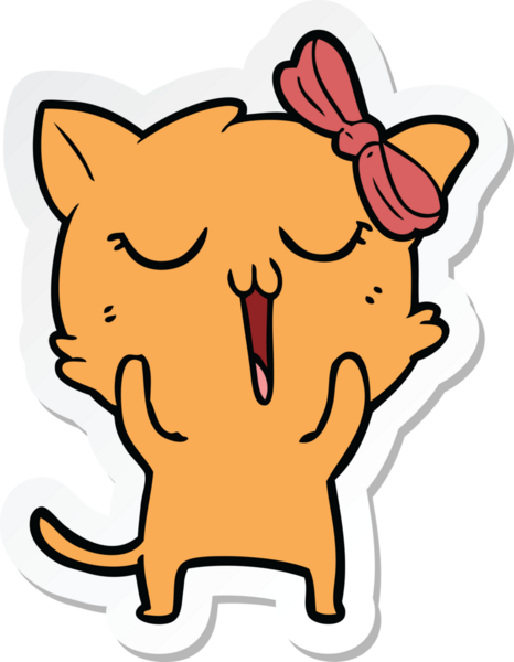 Bir insan tarafından çizilmiş çizgi film kedisinin çıkartması.