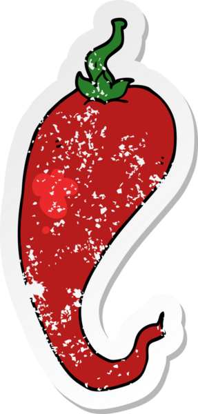 Bir insan tarafından çizilmiş kırmızı biberin sıkıntılı çıkartması.