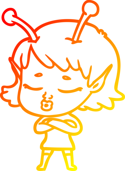 Bir insan tarafından çizilmiş sevimli bir uzaylı kız çizgi filmi.